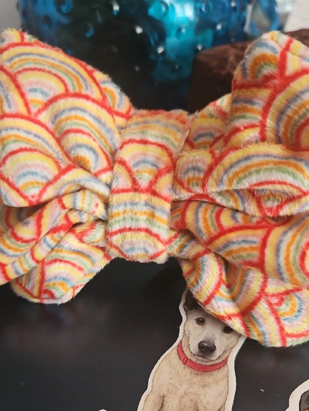 Hand Crafted Rainbow Pet Dog Collar Bow Tie Accessory NEW Gifted